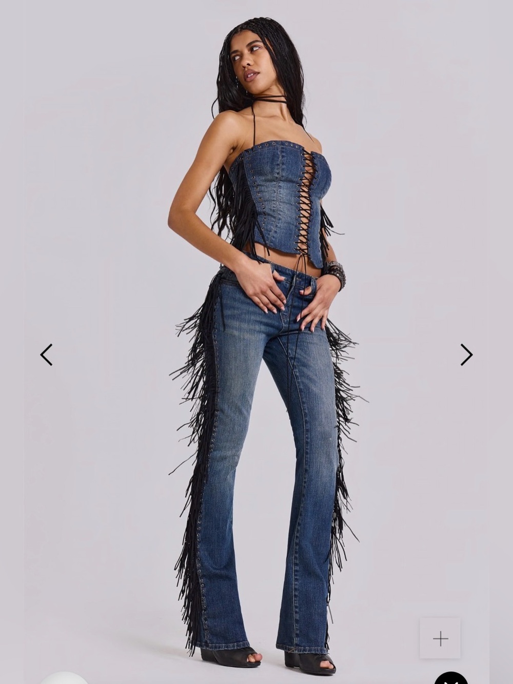 Jaded London El Topo Fringe Bootcut Jeans in Blue Wash - Picture 3 of 11